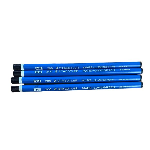 Vintage Staedtler Mars Lumograph HB/2B/3H Lead Holders set of 4 Germany Blue - Picture 1 of 6